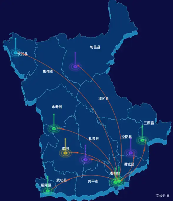 echarts咸阳市地图射线效果实例下载