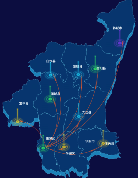 echarts渭南市地区地图飞线图