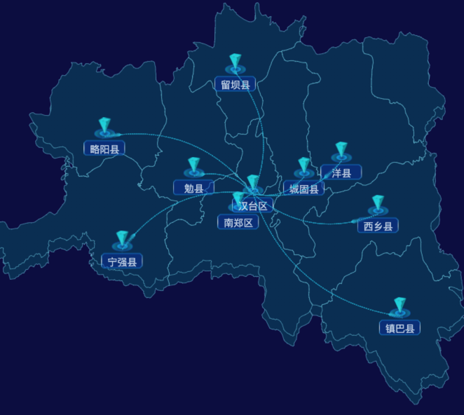 echarts汉中市地区地图geoJson数据-自定义文字样式