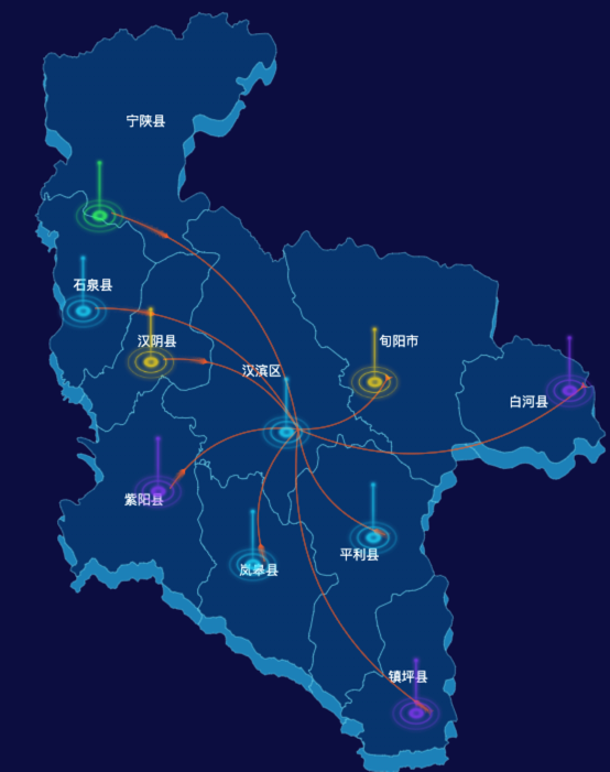 echarts安康市地区地图geoJson数据-飞线图