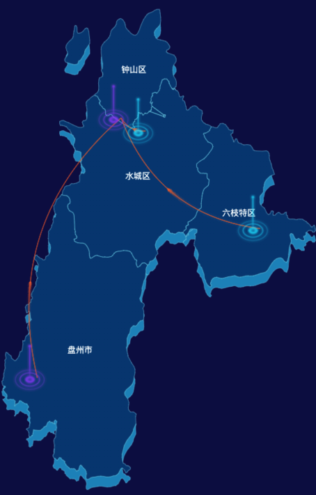 echarts六盘水市地图迁徙图实例