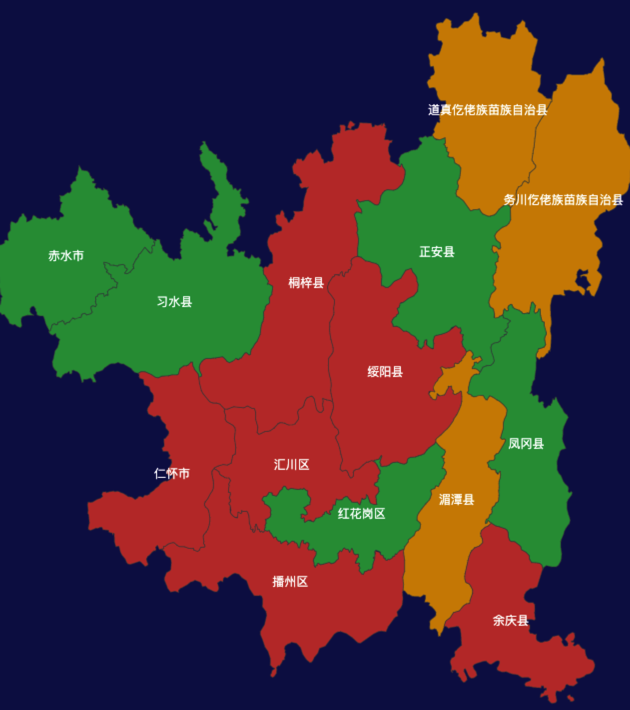echarts遵义市地区地图geoJson数据