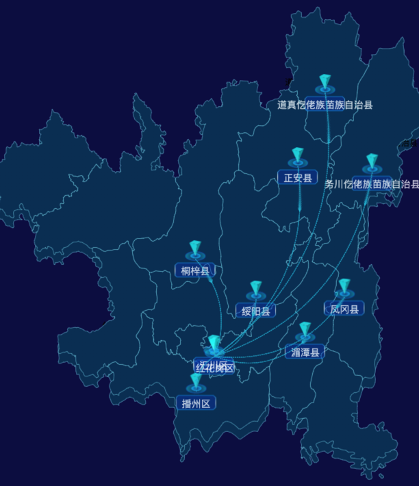 echarts遵义市地区地图geoJson数据-自定义文字样式