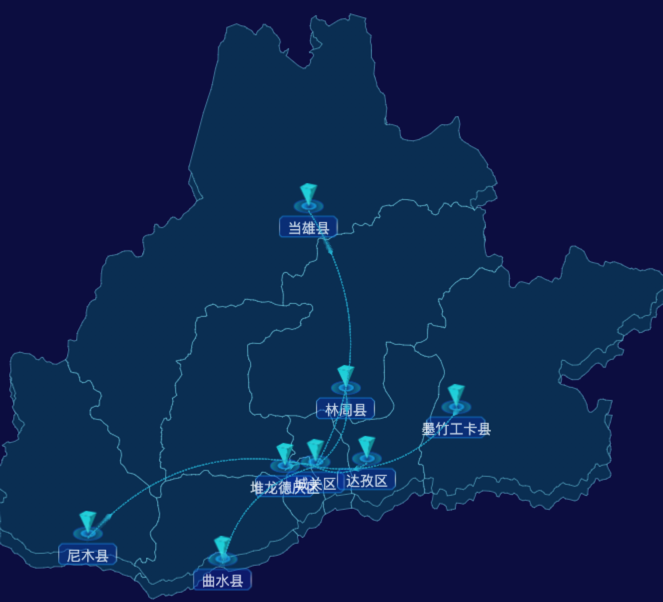 echarts拉萨市地区地图geoJson数据-自定义文字样式