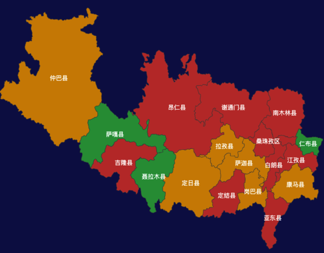 echarts日喀则市地区地图geoJson数据