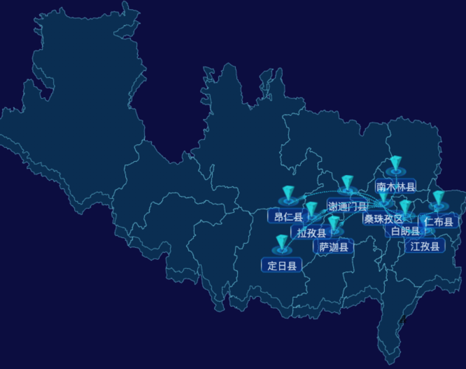 echarts日喀则市地区地图geoJson数据-自定义文字样式