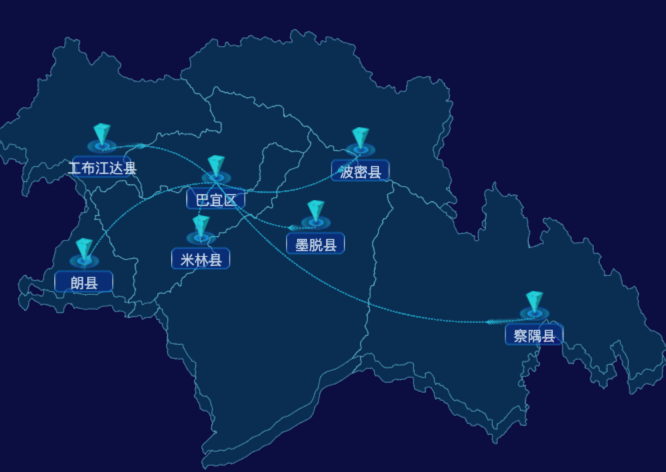 echarts林芝市地区地图geoJson数据-自定义文字样式