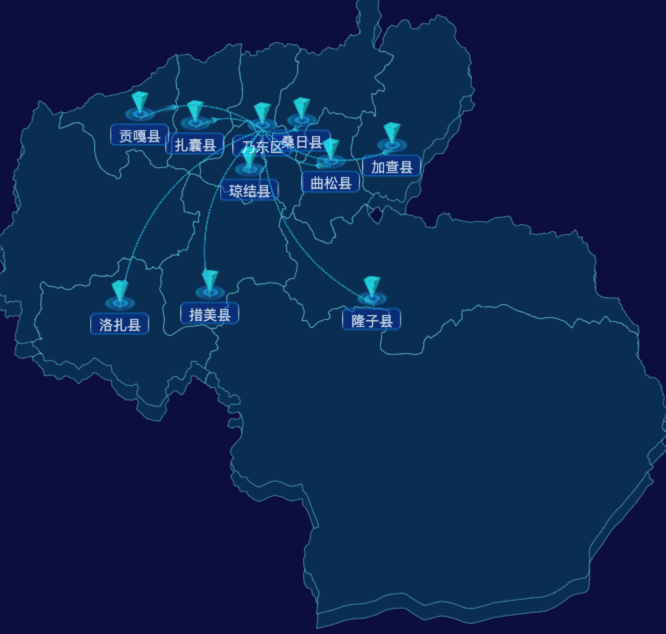 echarts山南市地区地图geoJson数据-自定义文字样式