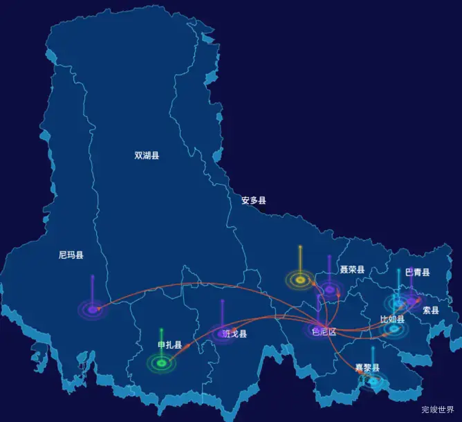 echarts那曲市地图航线效果实例