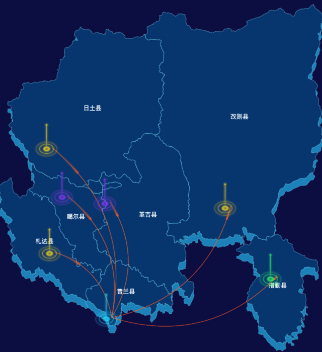 echarts阿里地区地区地图geoJson数据-飞线图