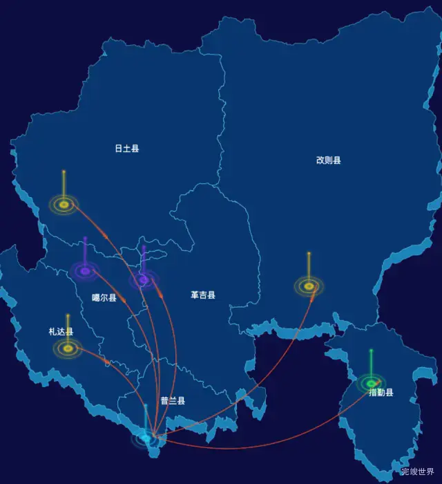 echarts阿里地区地区地图geoJson数据-飞线图