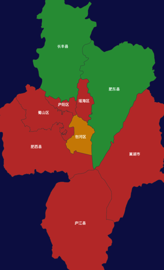 echarts合肥市地区地图geoJson数据
