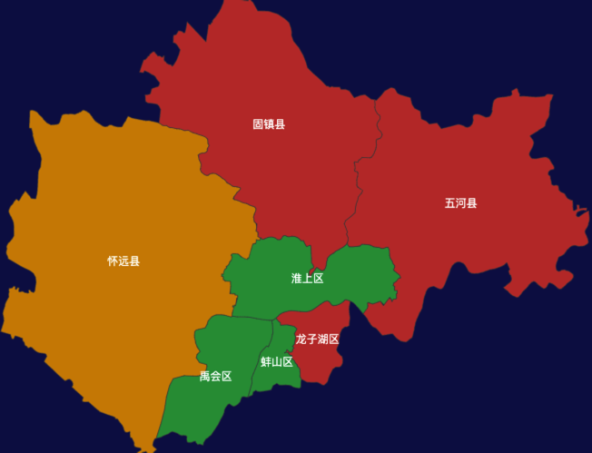 echarts蚌埠市地区地图geoJson数据