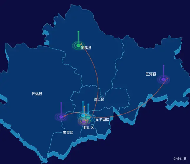 echarts蚌埠市地图放射效果实例演示