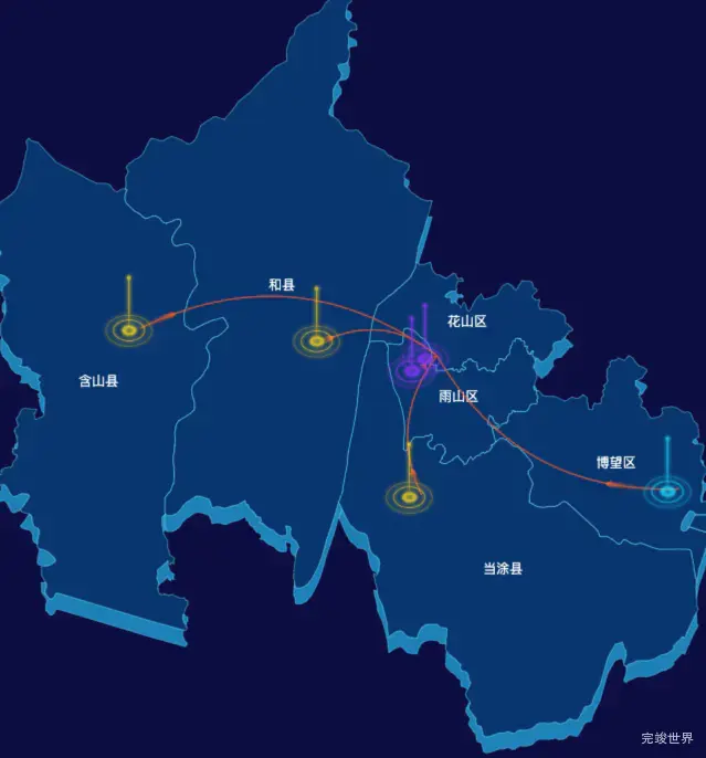 echarts马鞍山市地区地图geoJson数据-飞线图