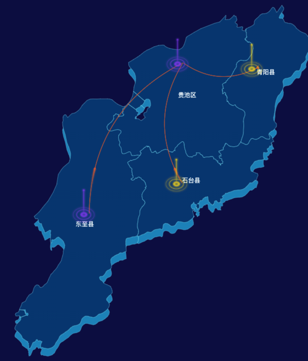 echarts池州市地区地图geoJson数据-飞线图