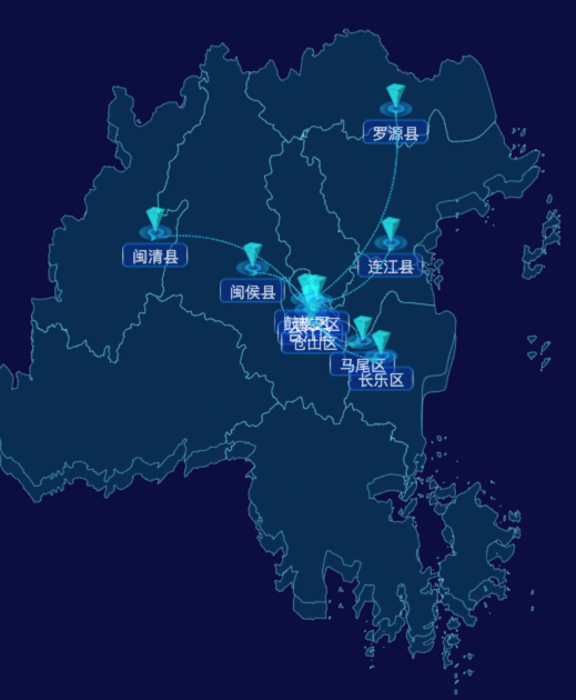 echarts福州市地区地图geoJson数据-自定义文字样式