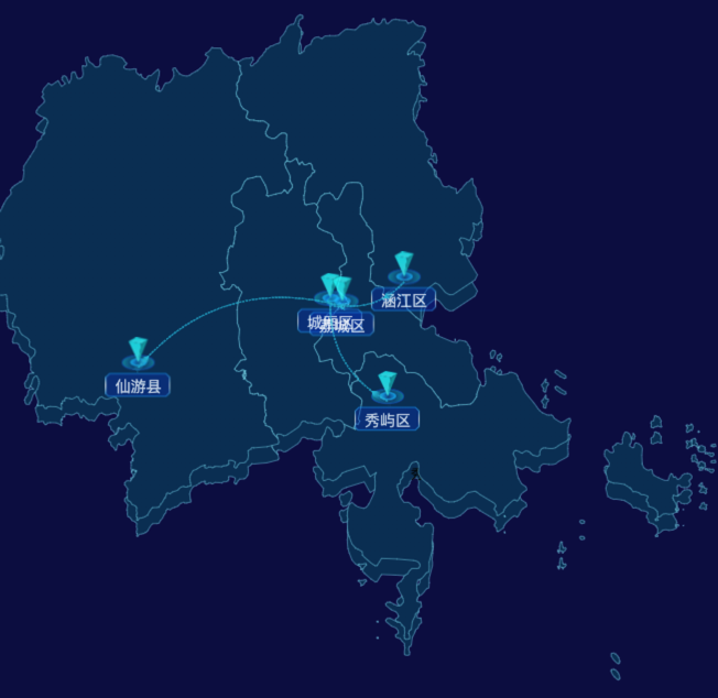 echarts莆田市地区地图geoJson数据-自定义文字样式