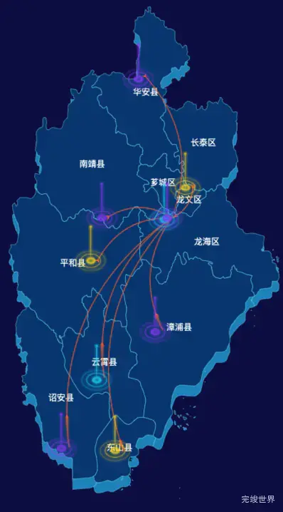 echarts漳州市地区地图geoJson数据-飞线图