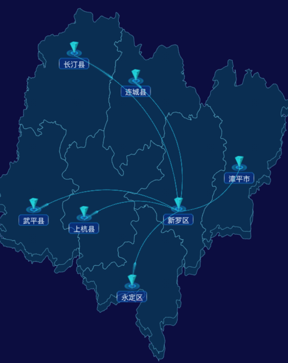 echarts龙岩市地区地图geoJson数据-自定义文字样式