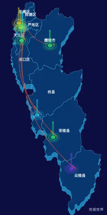 echarts株洲市地区地图geoJson数据-飞线图