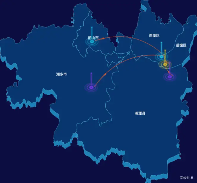 echarts湘潭市地区地图geoJson数据-飞线图