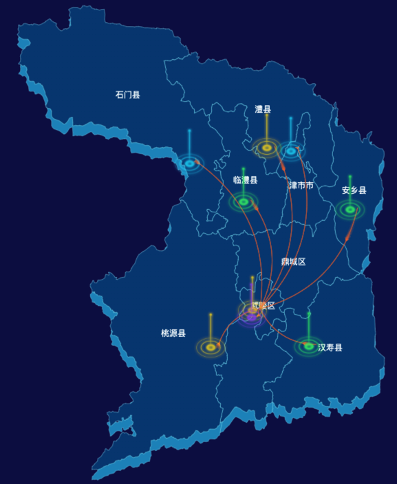 echarts常德市地区地图geoJson数据-飞线图