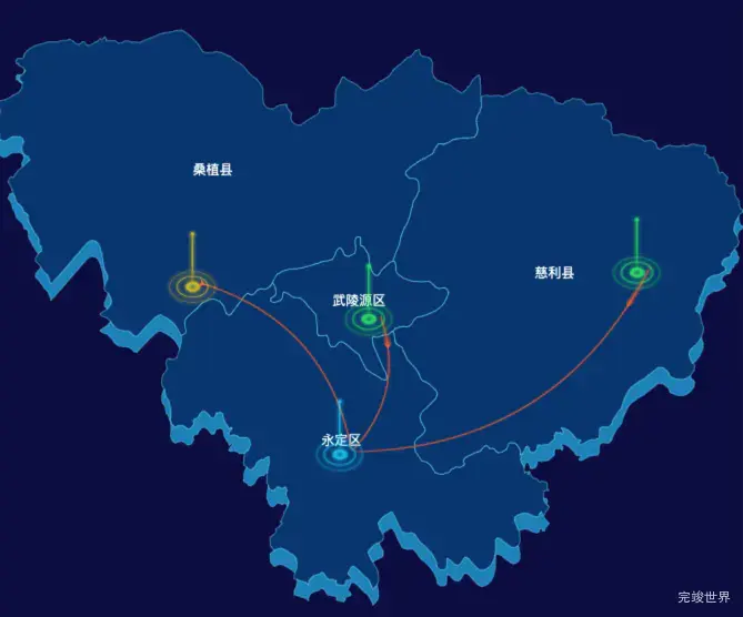 echarts张家界市地区地图geoJson数据-飞线图