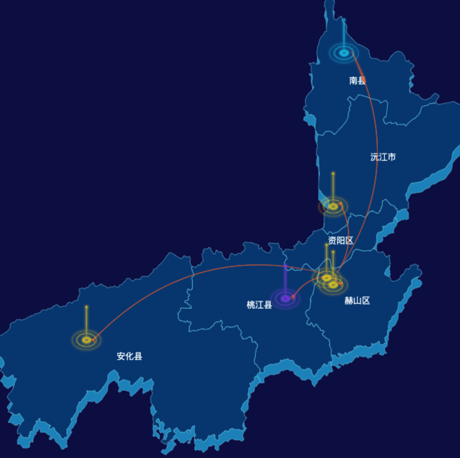 echarts益阳市地区地图geoJson数据-飞线图