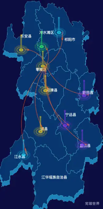 echarts永州市地区地图geoJson数据-飞线图