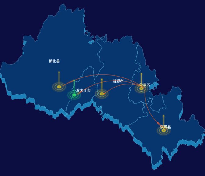 echarts娄底市地区地图geoJson数据-飞线图