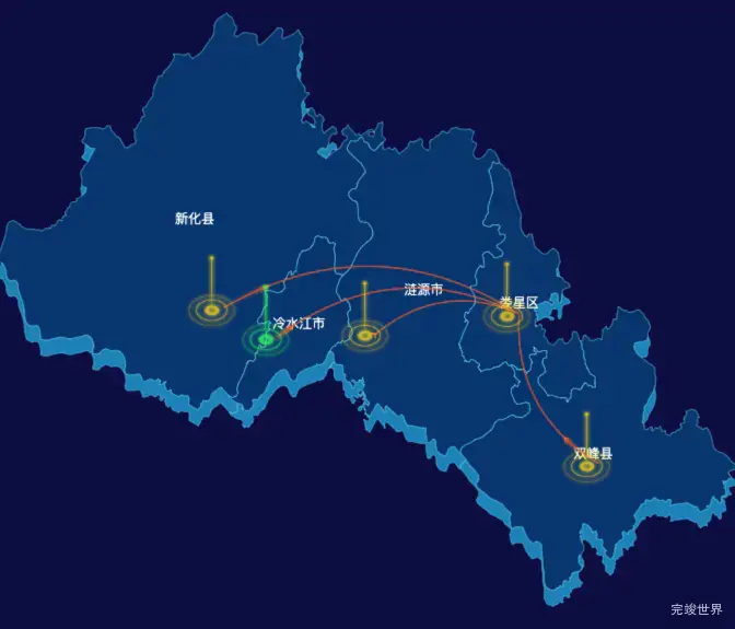 echarts娄底市地区地图geoJson数据-飞线图