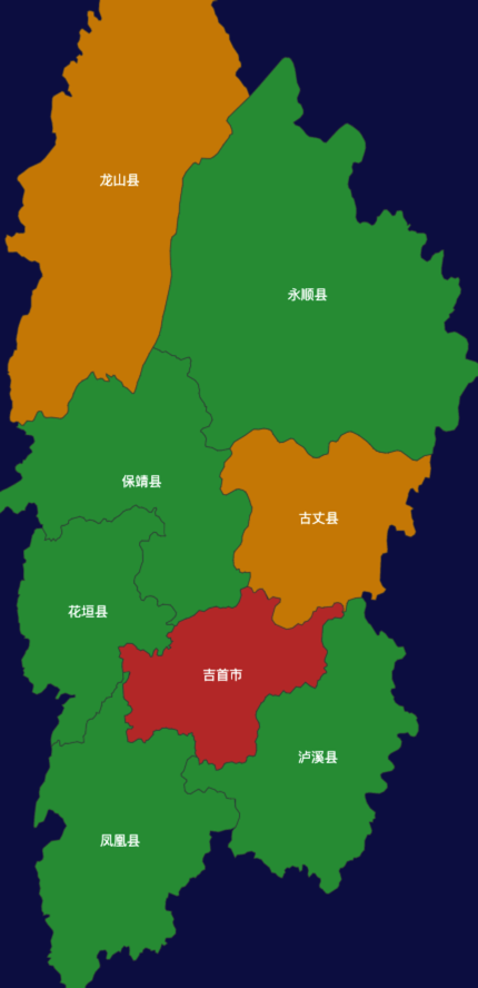 echarts湘西土家族苗族自治州地区地图geoJson数据