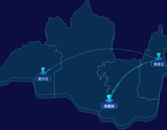echarts三亚市地区地图geoJson数据-自定义文字样式