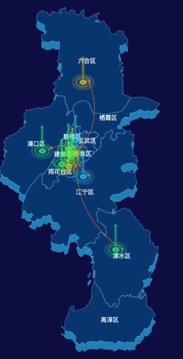 echarts南京市地图飞线效果实例