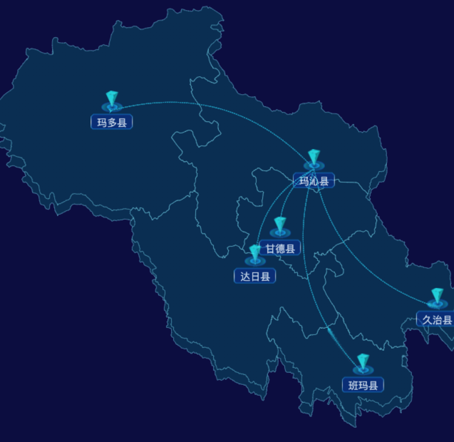echarts果洛藏族自治州地区地图geoJson数据-自定义文字样式