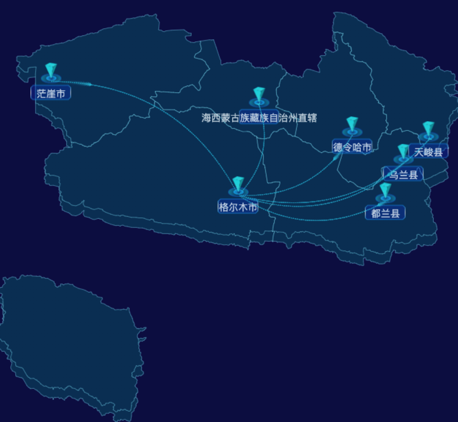 echarts海西蒙古族藏族自治州地区地图geoJson数据-自定义文字样式