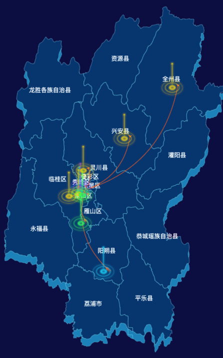 echarts桂林市地区地图飞线图