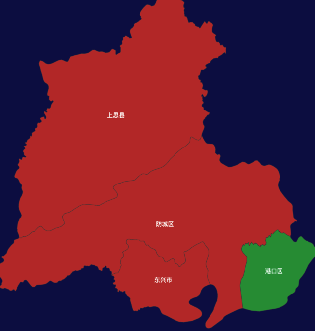 echarts防城港市地区地图geoJson数据