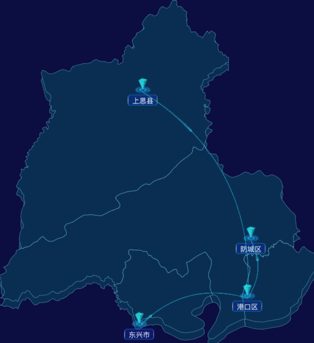 echarts防城港市地区地图geoJson数据-自定义文字样式