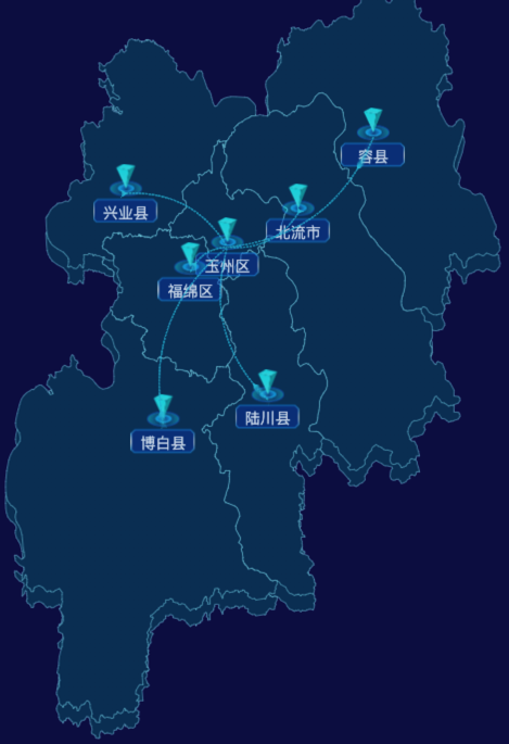 echarts玉林市地区地图geoJson数据-自定义文字样式