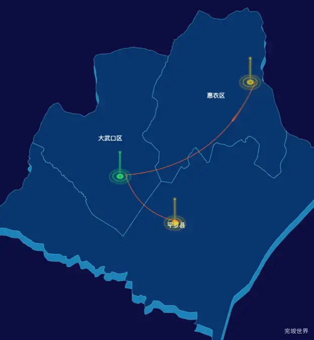 echarts石嘴山市地区地图geoJson数据-飞线图