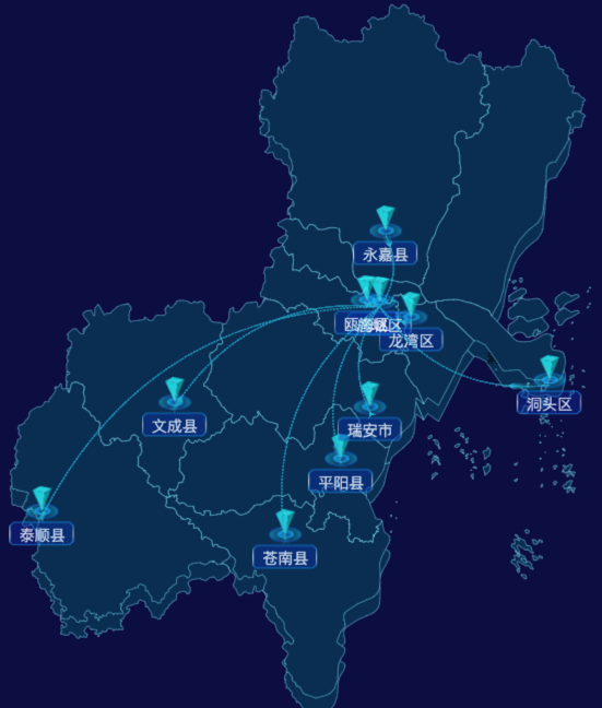 echarts温州市地区地图geoJson数据-自定义文字样式