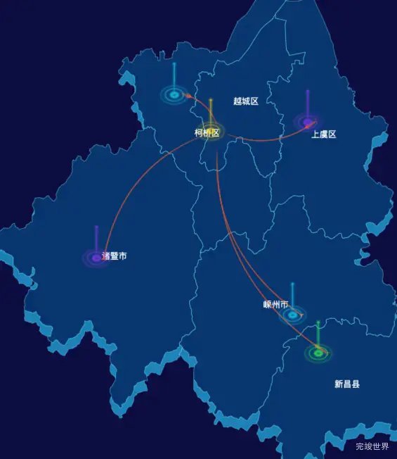 echarts绍兴市地区地图geoJson数据-飞线图