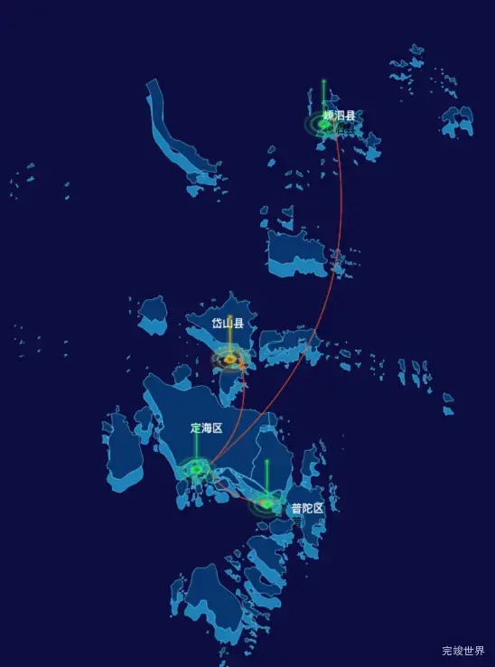 echarts舟山市地区地图geoJson数据-飞线图