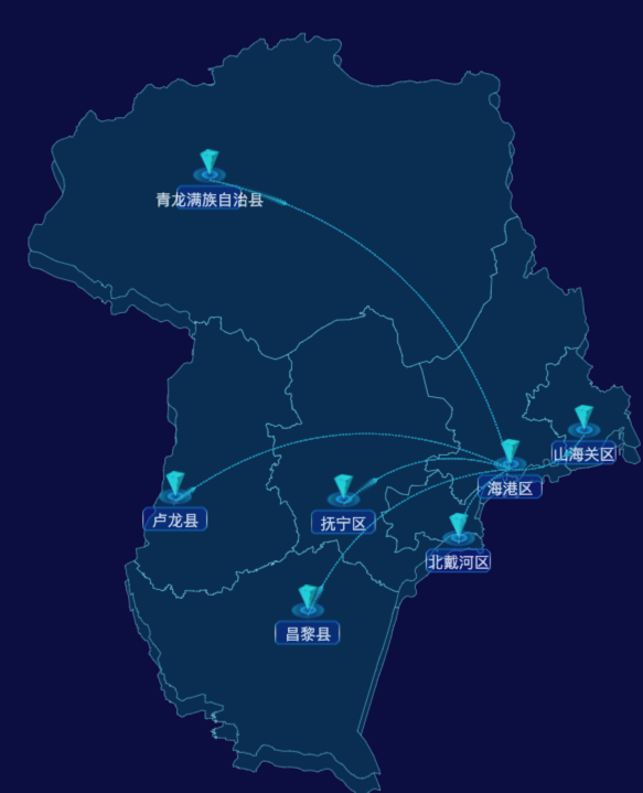 echarts秦皇岛市地区地图geoJson数据-自定义文字样式