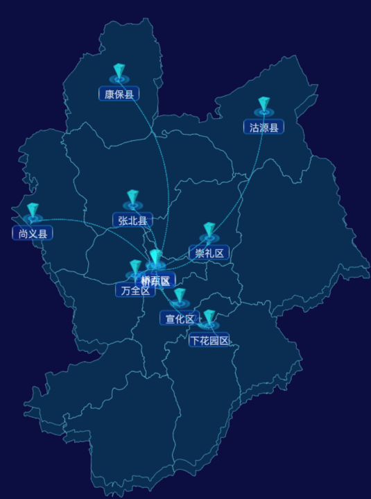 echarts张家口市地区地图geoJson数据-自定义文字样式