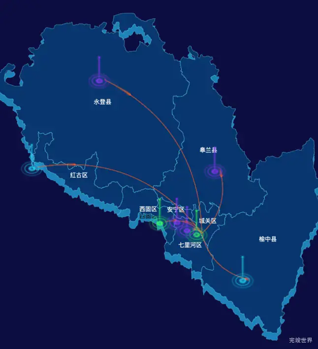 echarts兰州市地图geoJson数据-飞线图