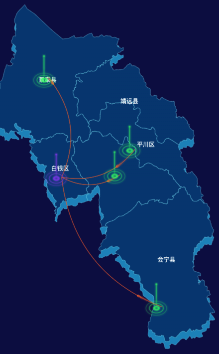 echarts白银市地图geoJson数据-飞线图