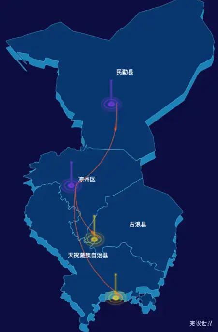 echarts武威市地图geoJson数据-飞线图
